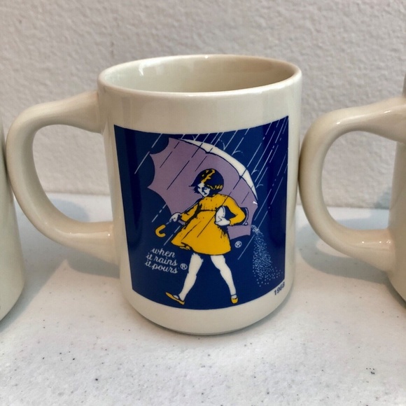 NEW 4 Vintage Morton Salt Umbrella Girl Coffee Cups When it Rains it Pours Mugs - Picture 4 of 14